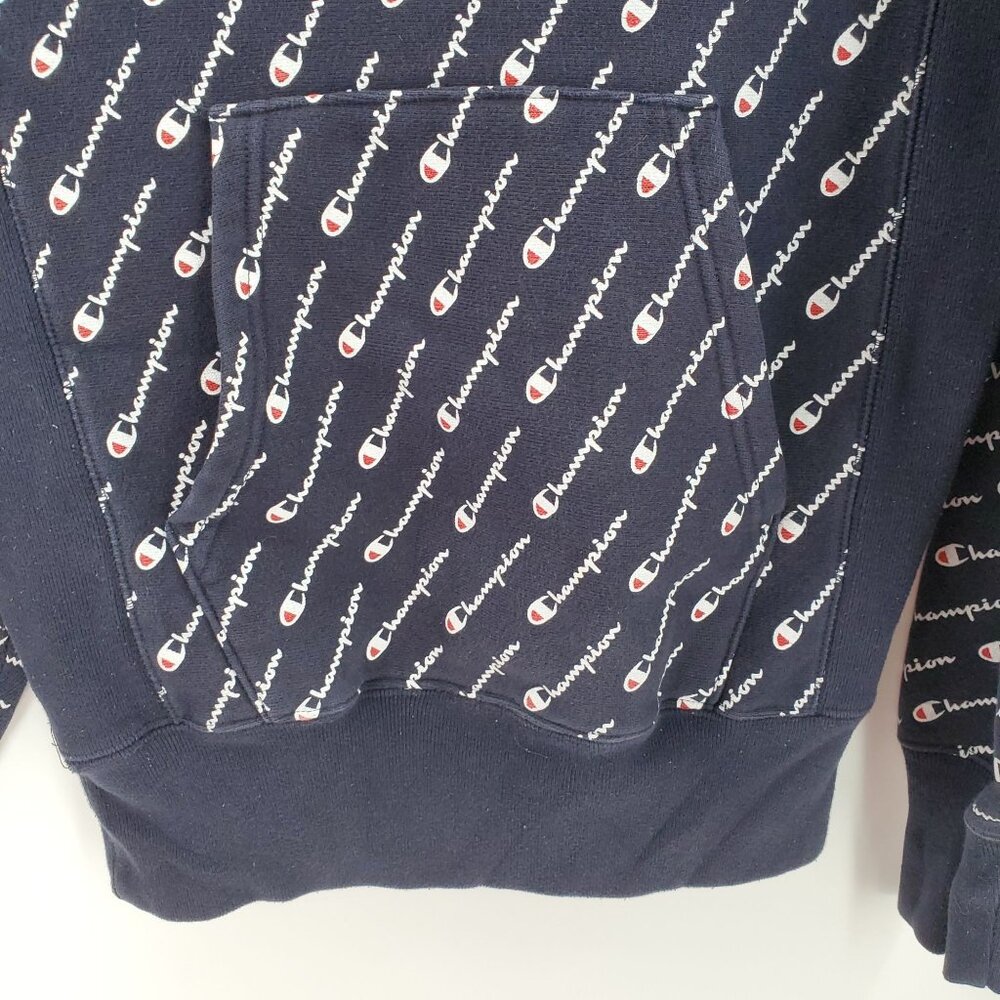Vintage Champion Reverse Weave Hoodie All Over Print Blue XS Small Logo - Picture 3 of 9